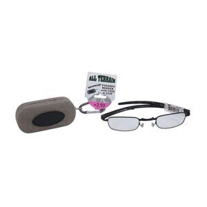All Terrain Folding Reading Glasses +2.50 with Case & Clip – Compact & Portable